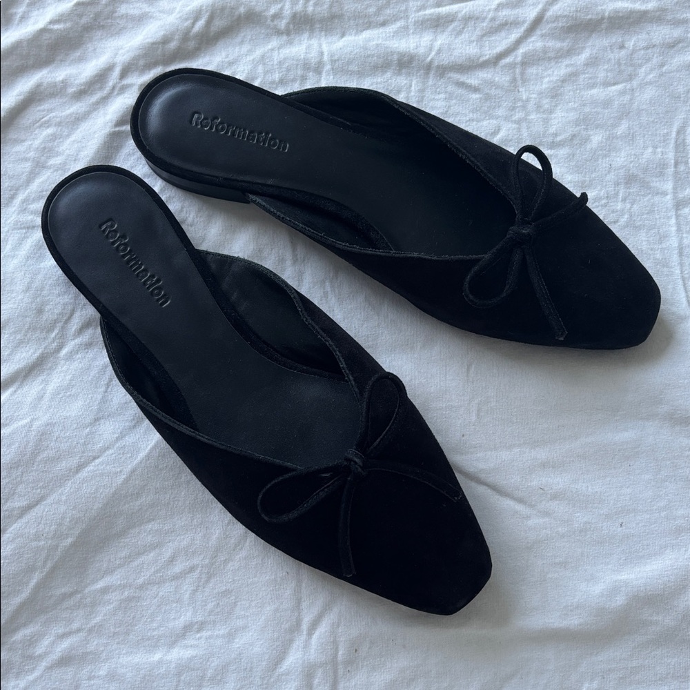 Reformation Black Bow Slip-On Mules